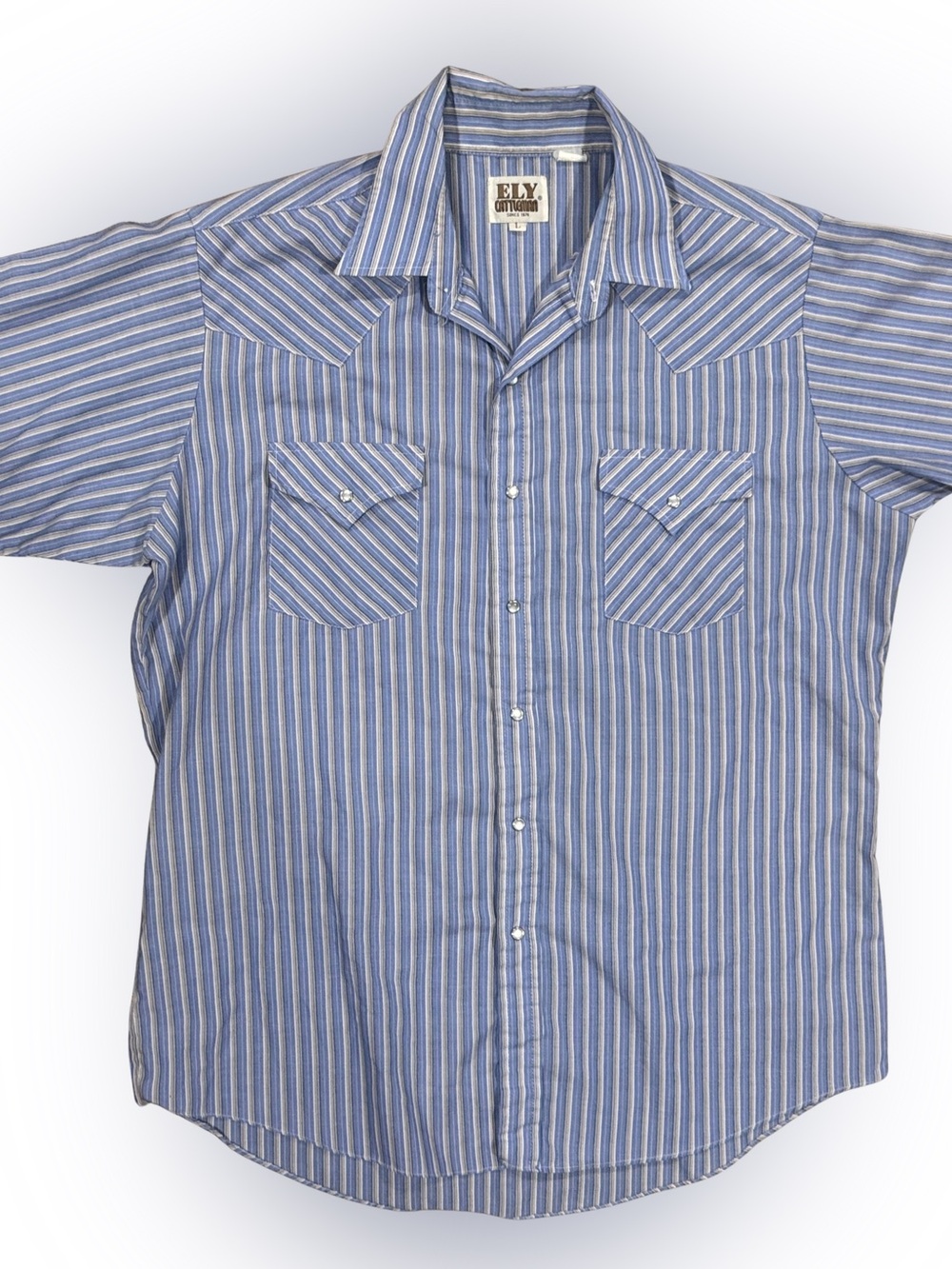 Ely Cattleman Blue and White Striped Short-Sleeve Western Shirt